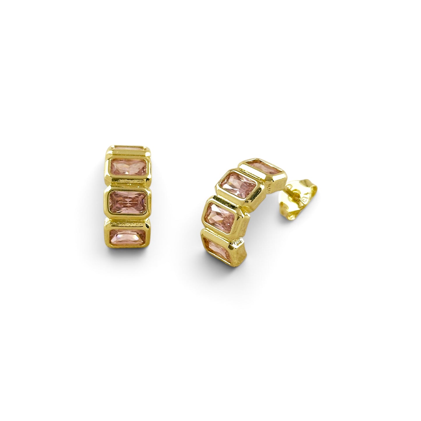 Pink Cz Baguette 18K Gold Filled Stud Earrings