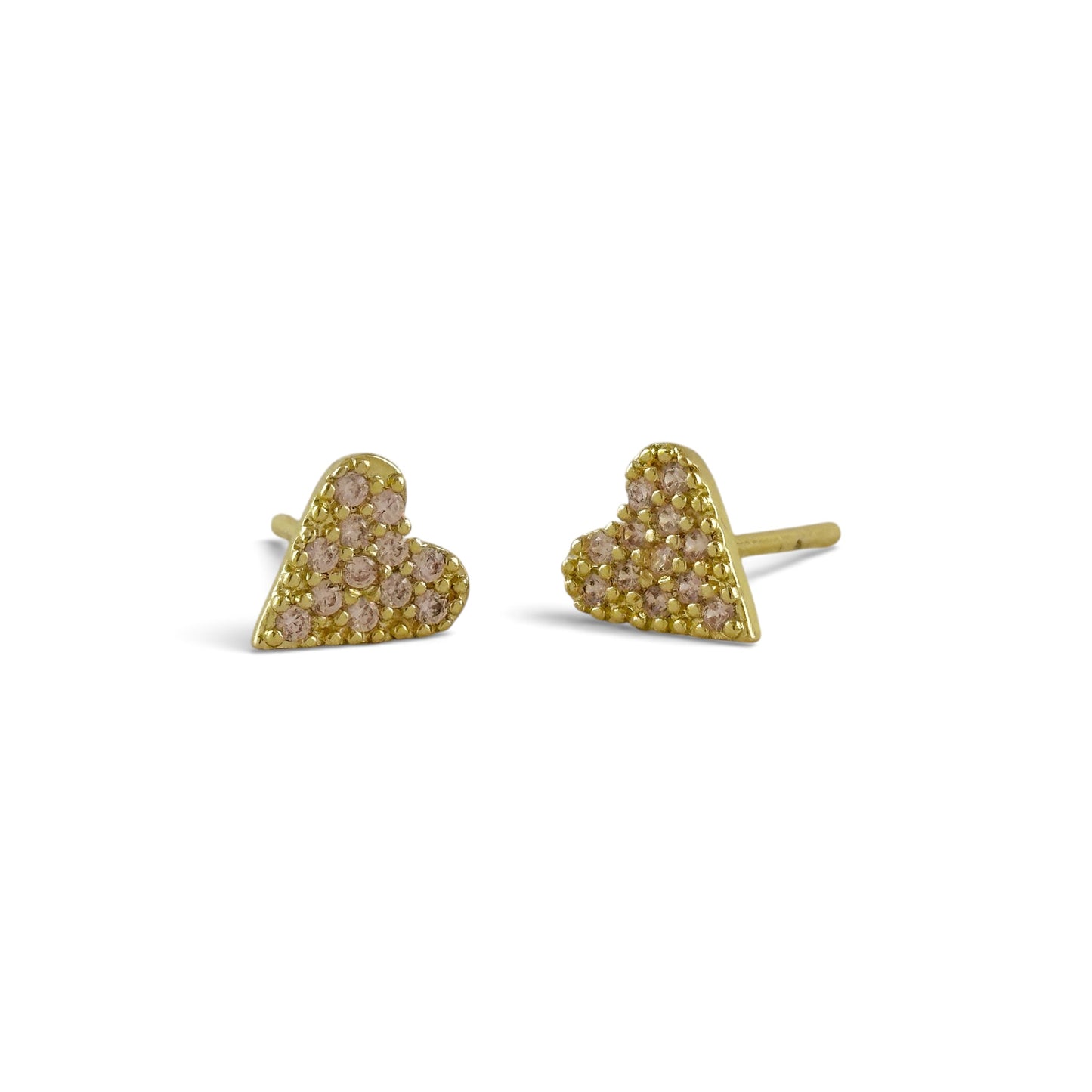 Pink Pavé CZ Heart Stud Earrings 