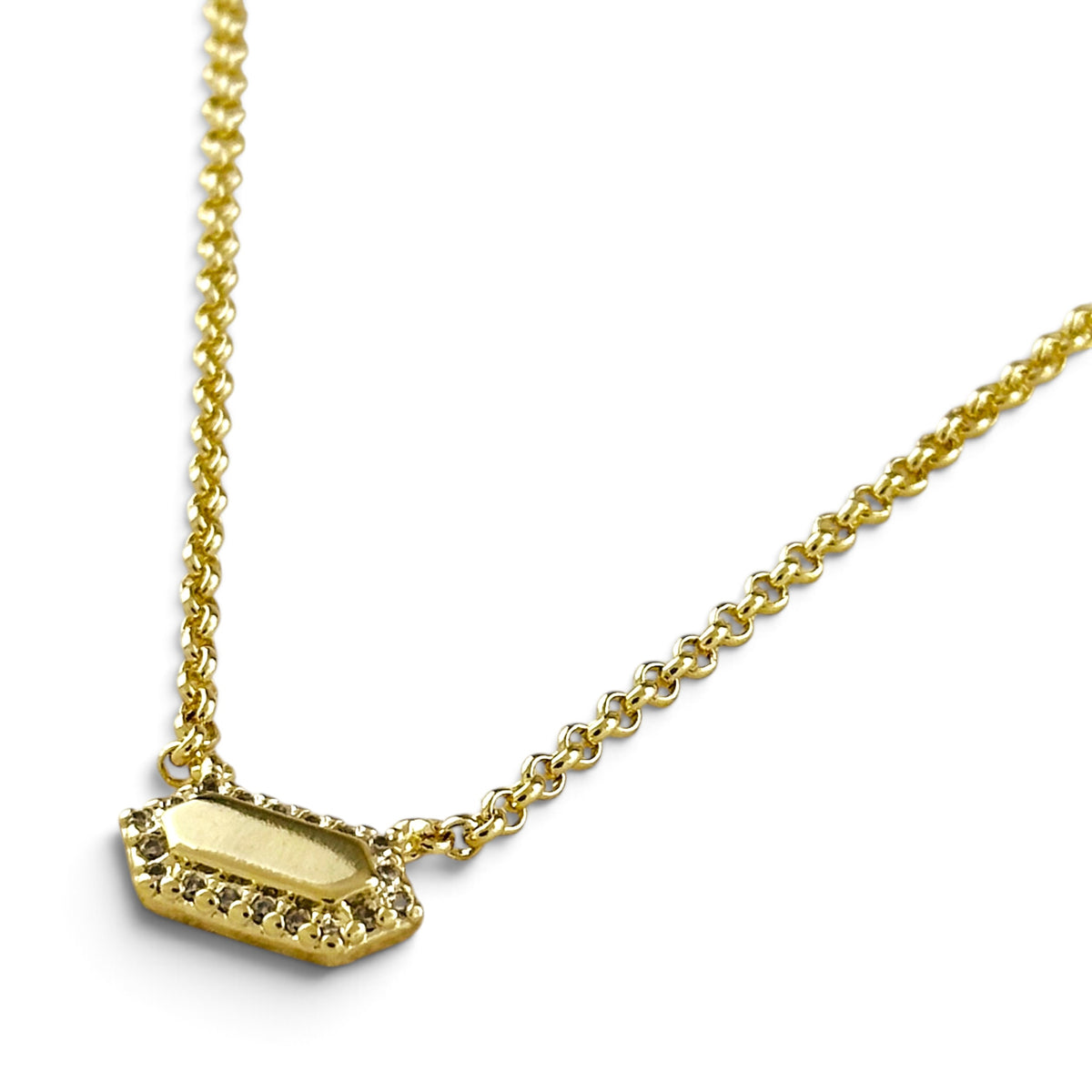 Pointed Rectangle CZ 18K Gold Filled Necklace Closeup