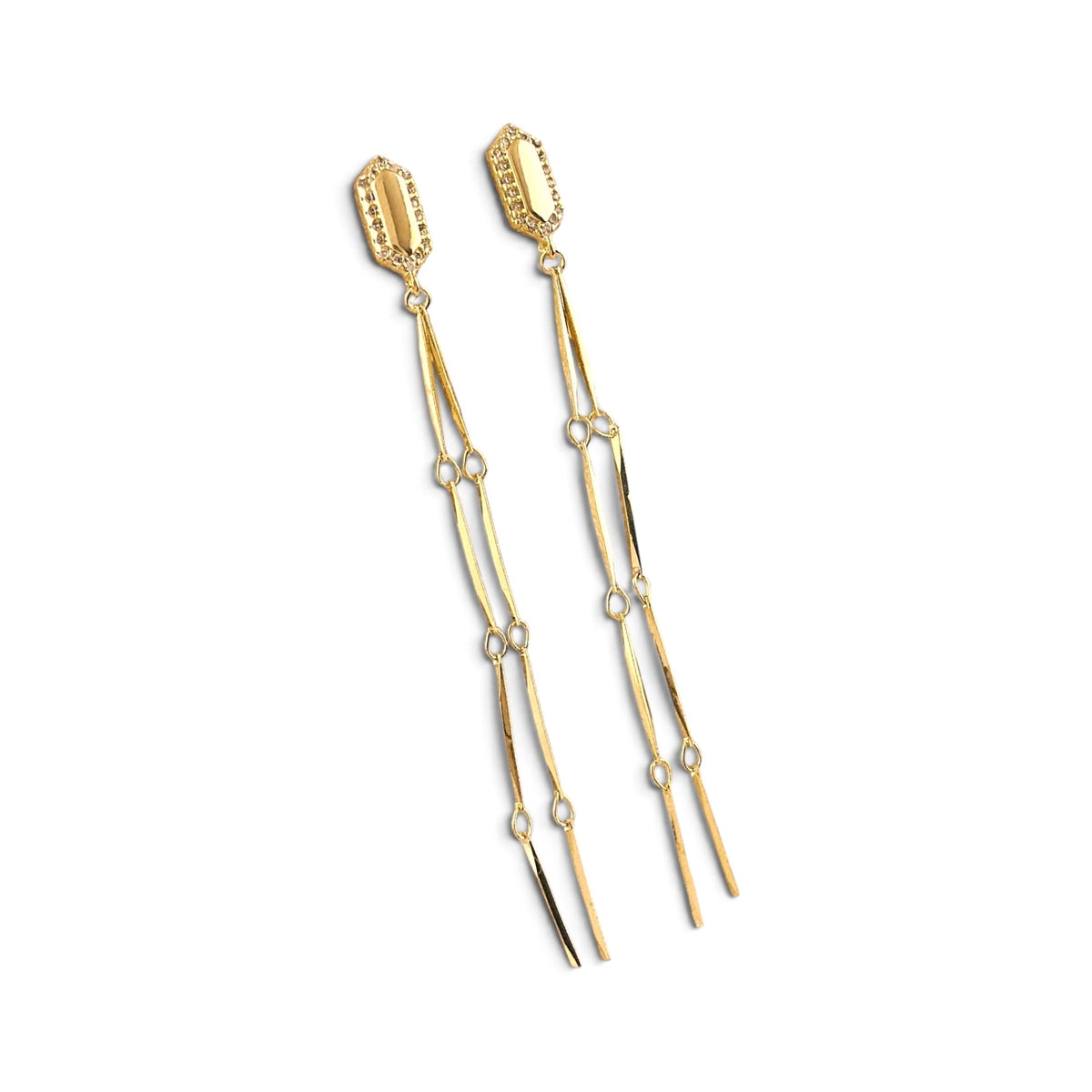 Pointed Rectangle CZ Double Drop Earrings