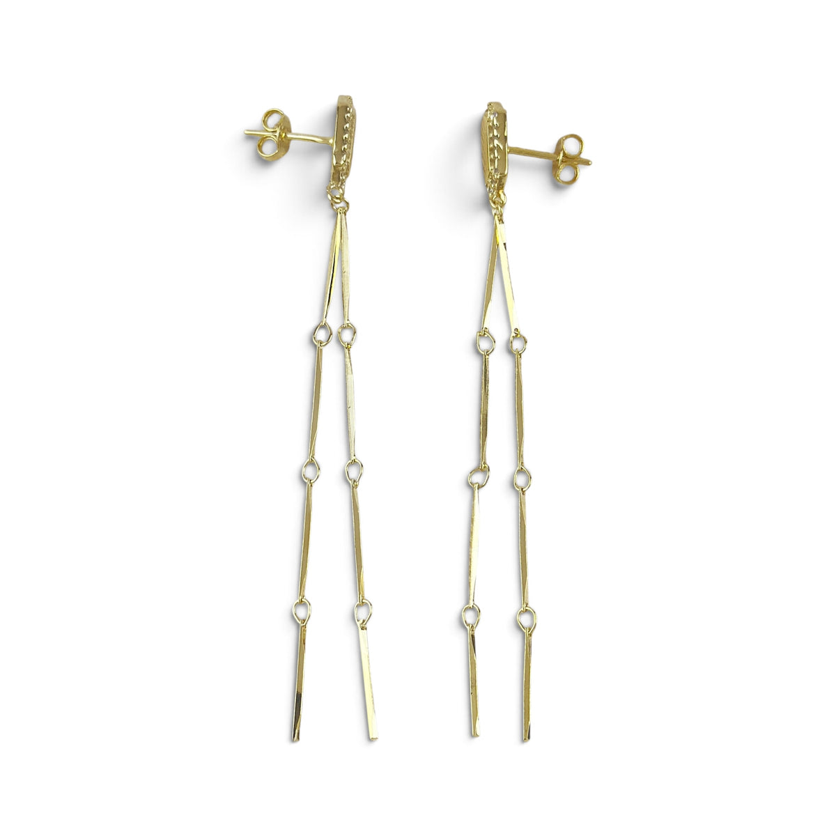 Pointed Rectangle CZ Double Drop Earrings Sideways