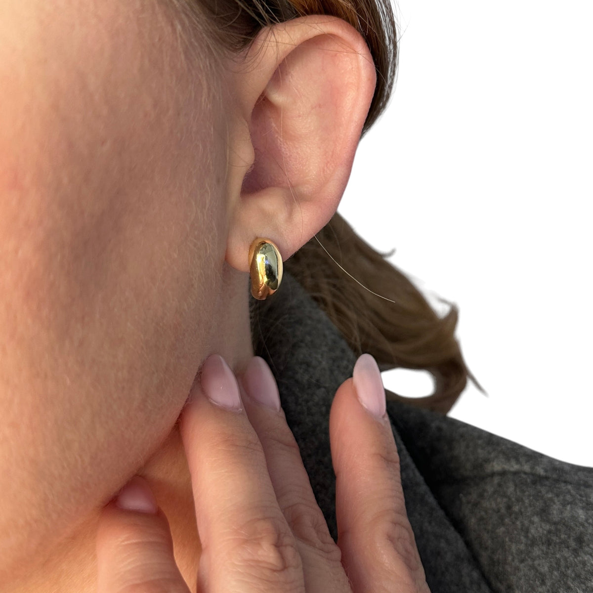 Polished Curve 15mm 18K Gold Filled Stud Earrings on Model