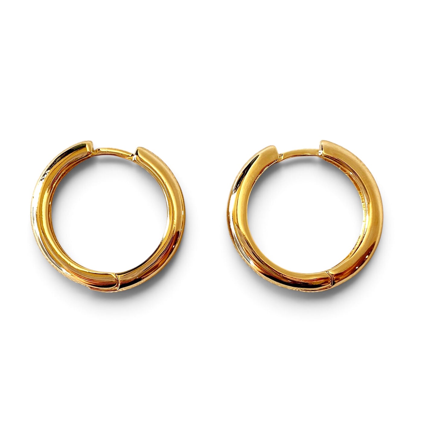 Polished Round Huggie Hoop Earrings Side View