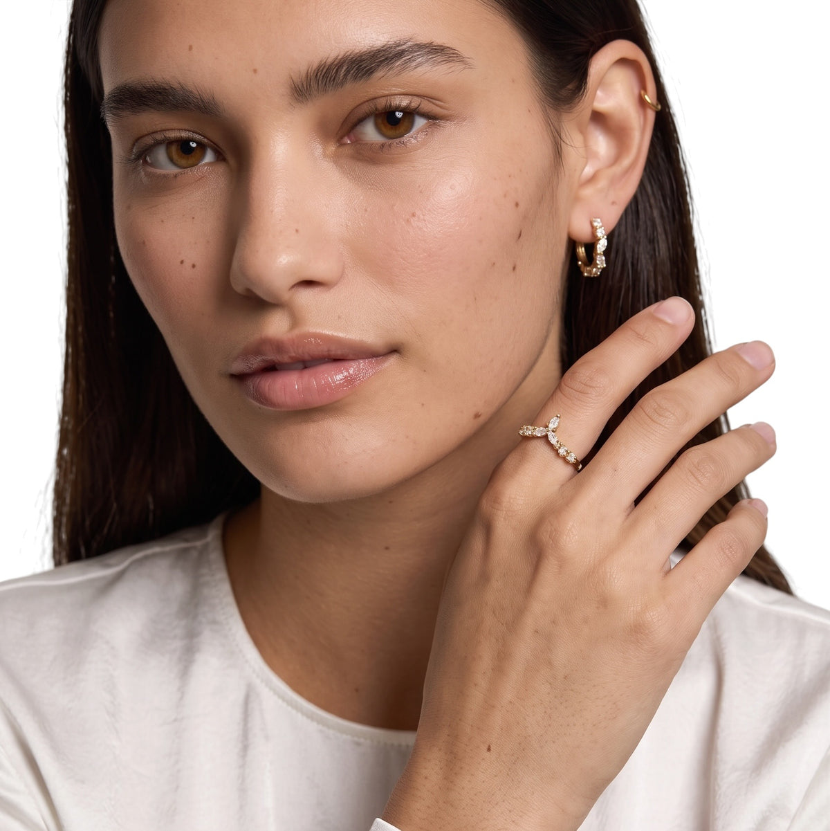 Posing Round &amp; Marquise CZ Y Ring and Earring