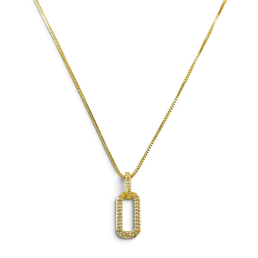 Rectangle Link CZ 20mm 18K Gold Filled Necklace
