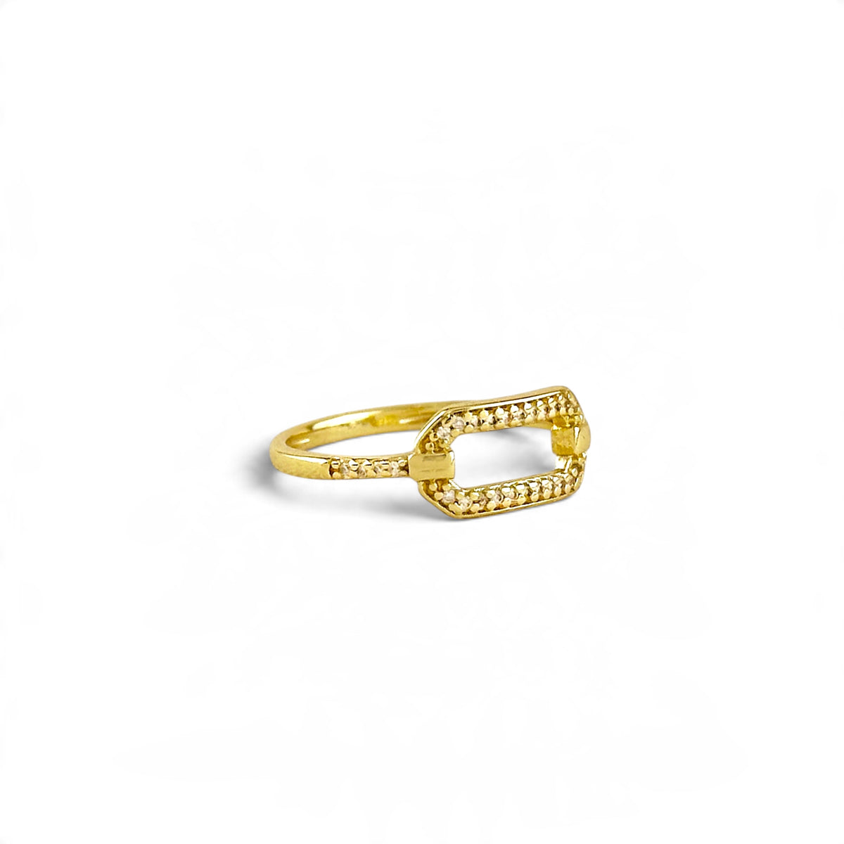 Rectangle Link Pavé CZ Ring Sideview
