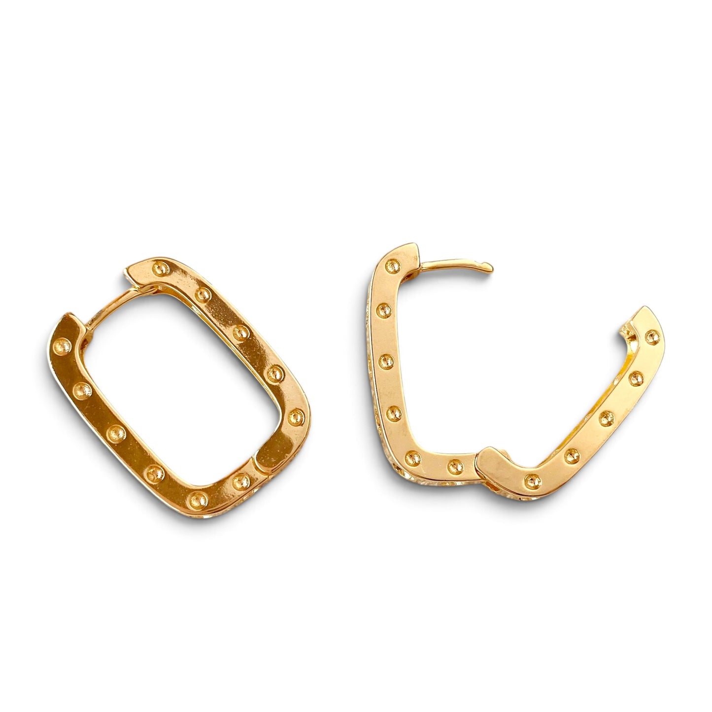 Rectangular CZ Huggie 18K Gold Filled Hoop Earrings Open
