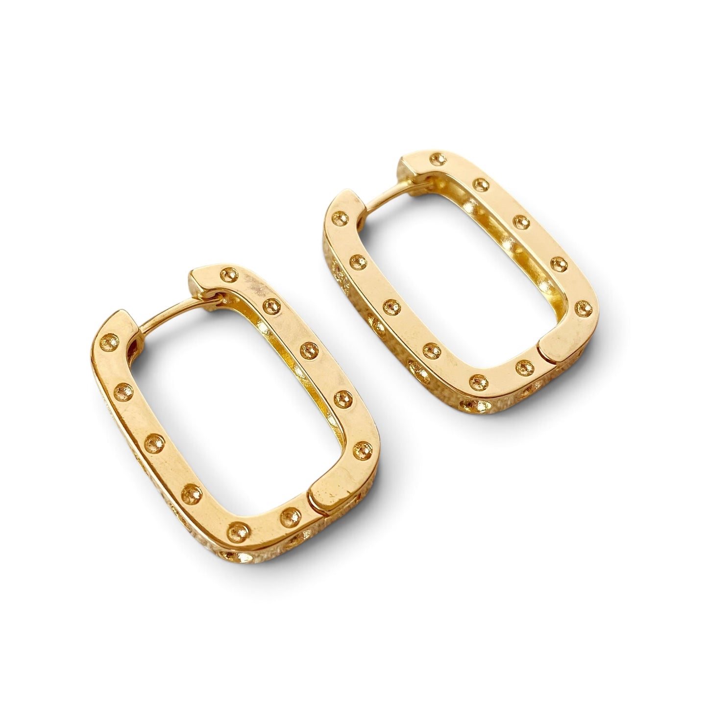 Rectangular CZ Huggie 18K Gold Filled Hoop Earrings  Sideview