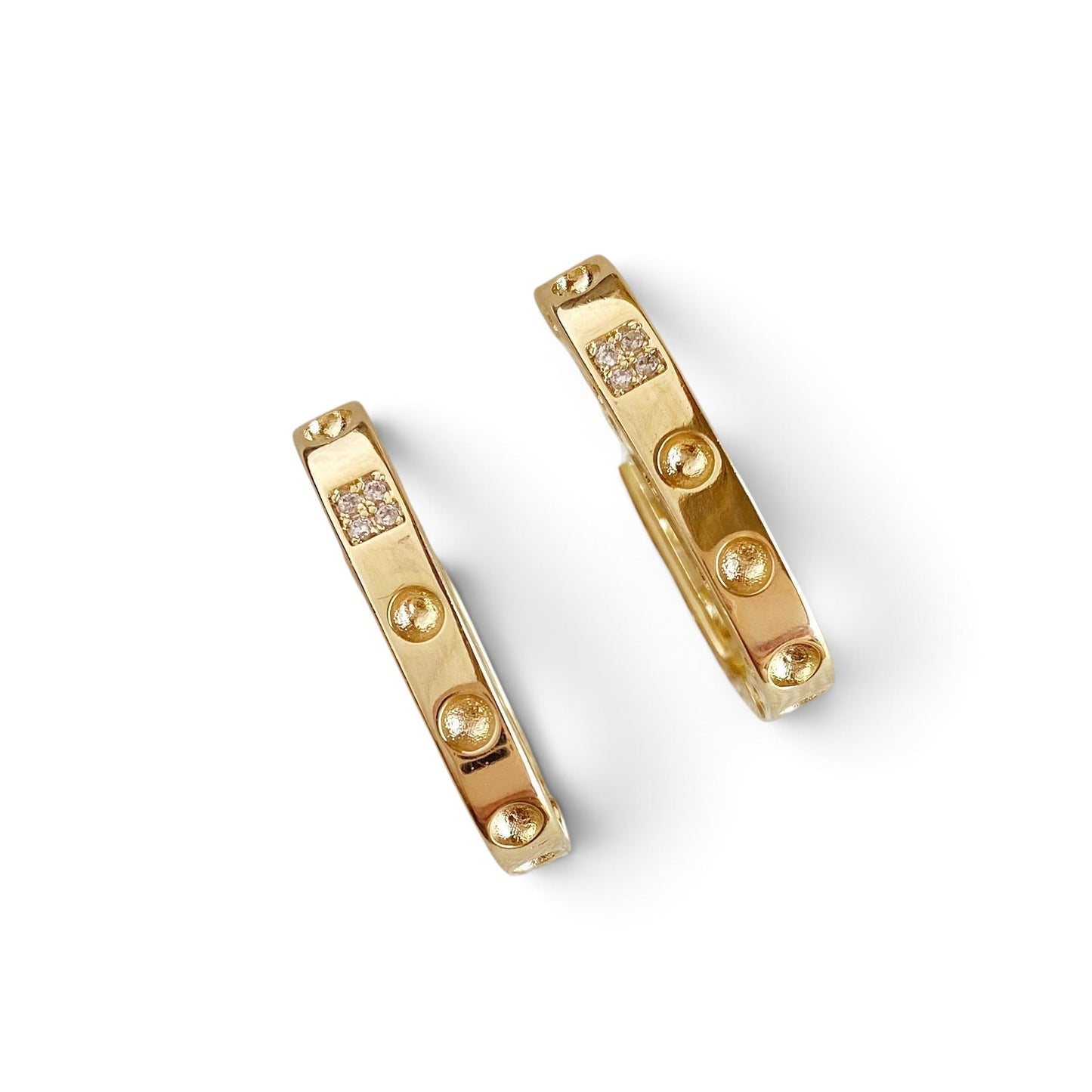Rectangular CZ Huggie 24mm 18K Gold Filled Hoop Earrings 