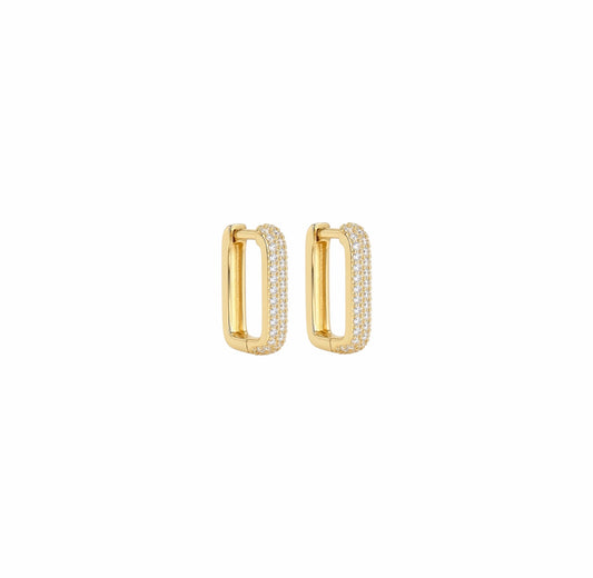 Rectangular Pavé CZ Huggie Hoop Earrings