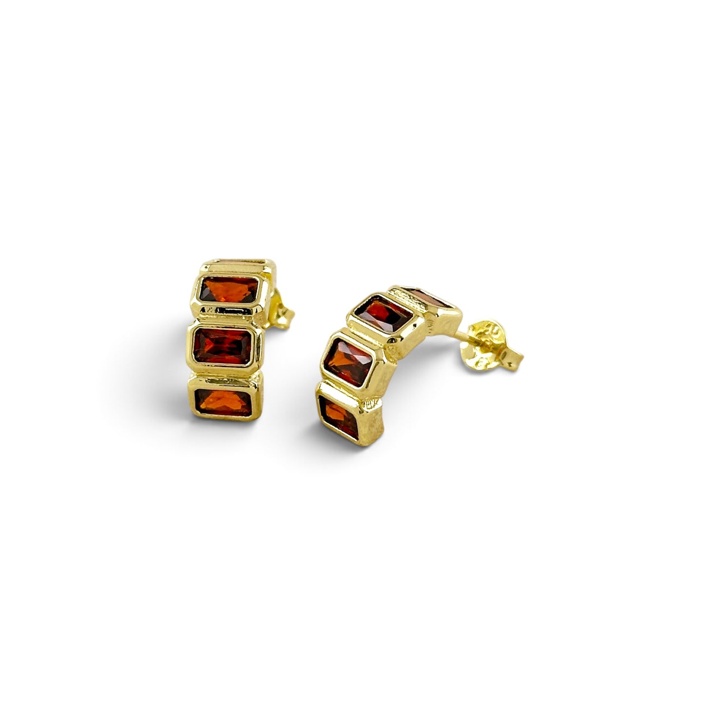 Red Cz Baguette Stud Earrings 