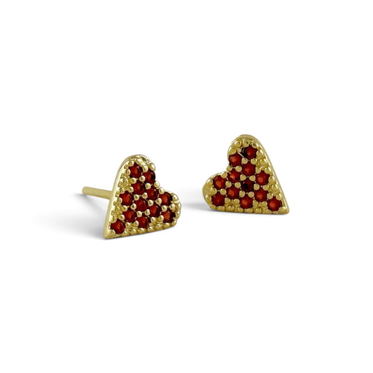Red Pavé CZ Heart Stud Earrings