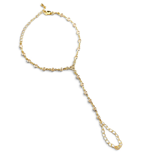 Round Bezel CZ Hand Chain Bracelet 