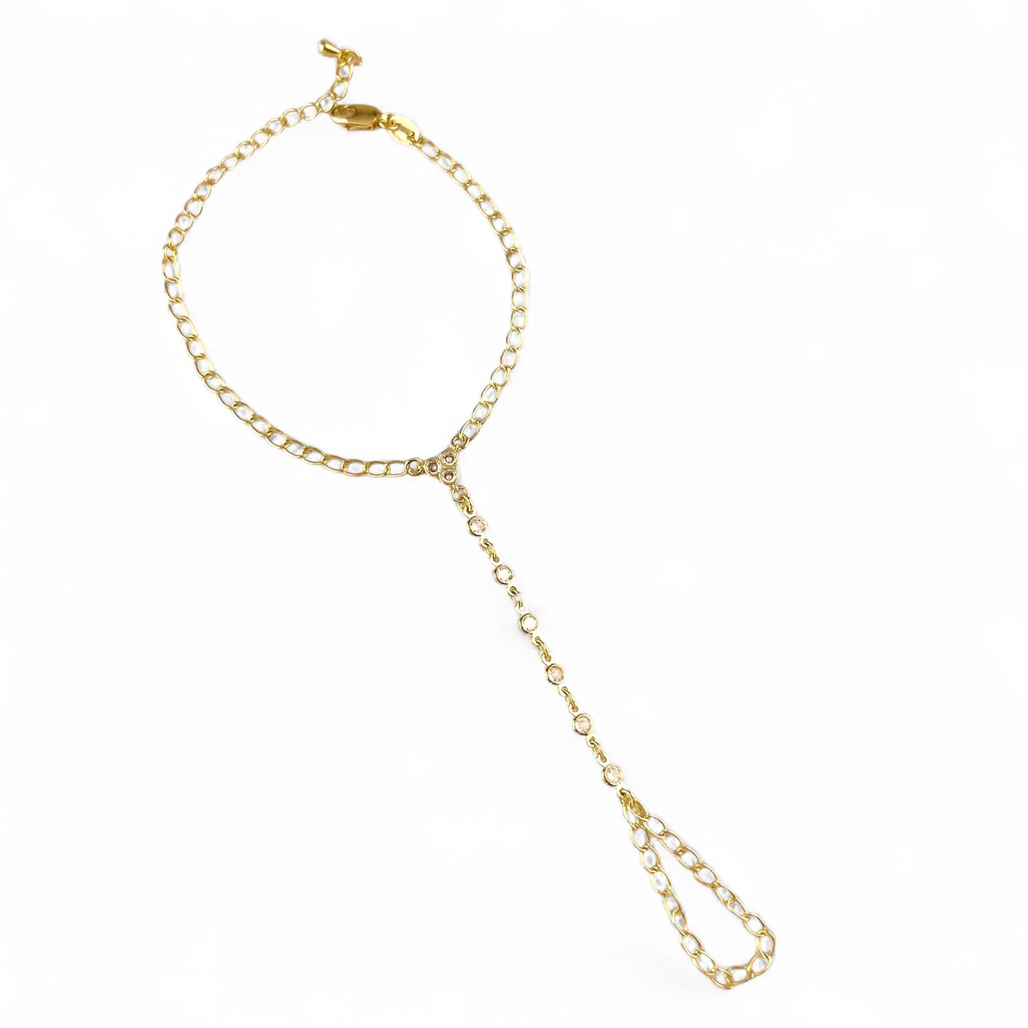 Round Bezel CZ 18K Gold Filled Hand Chain Bracelet