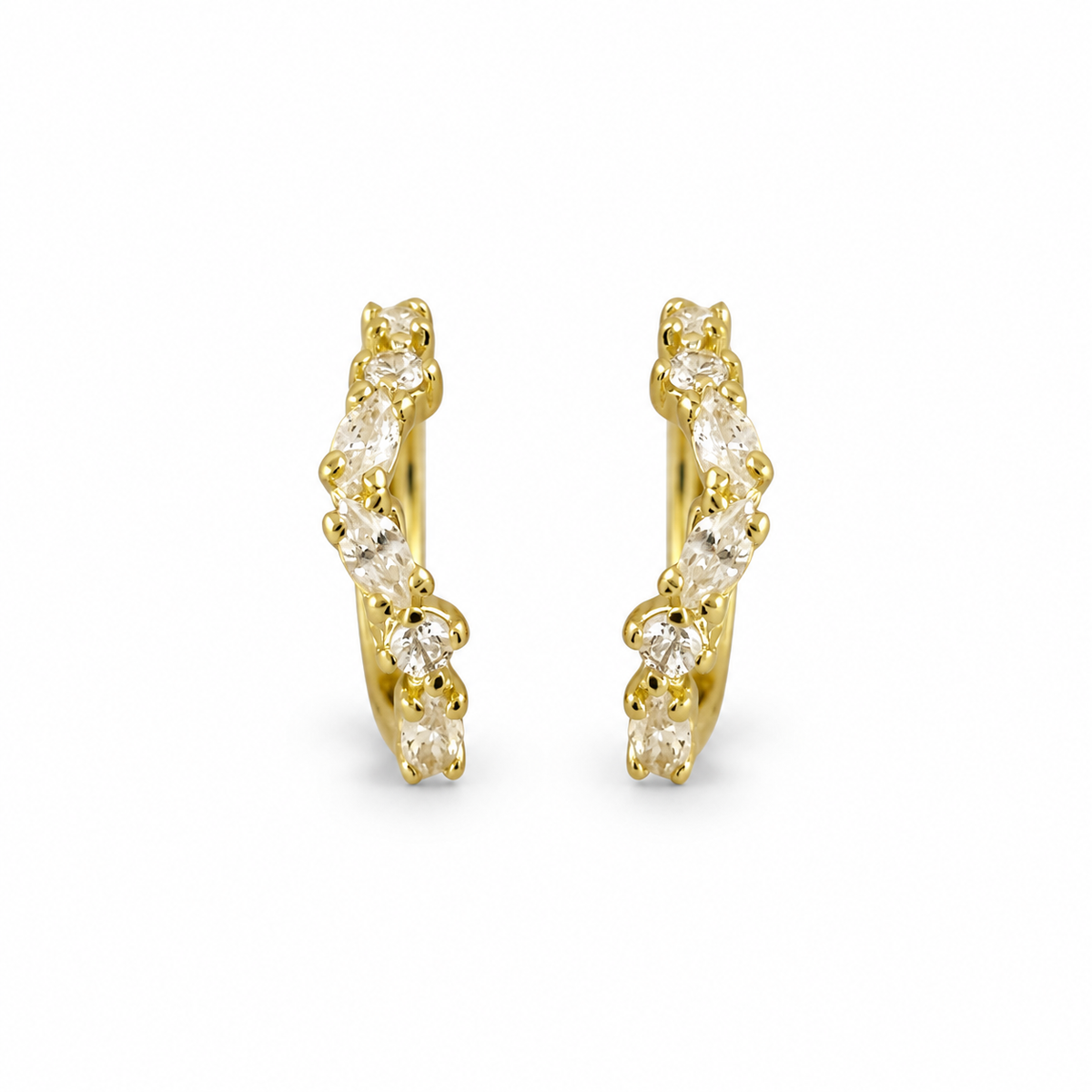 Round & Marquise CZ Open Hoop Earrings 