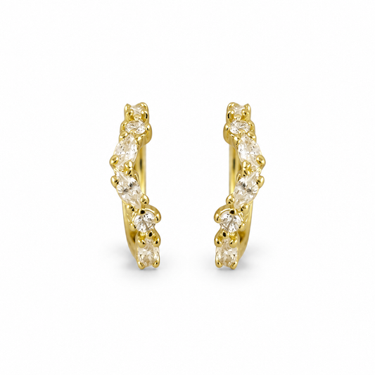 Round & Marquise CZ Open Hoop Earrings 