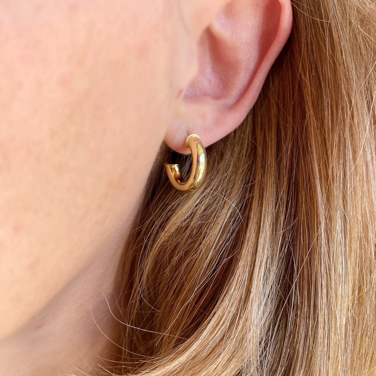 Rounded Open Hoop Earrings on Model