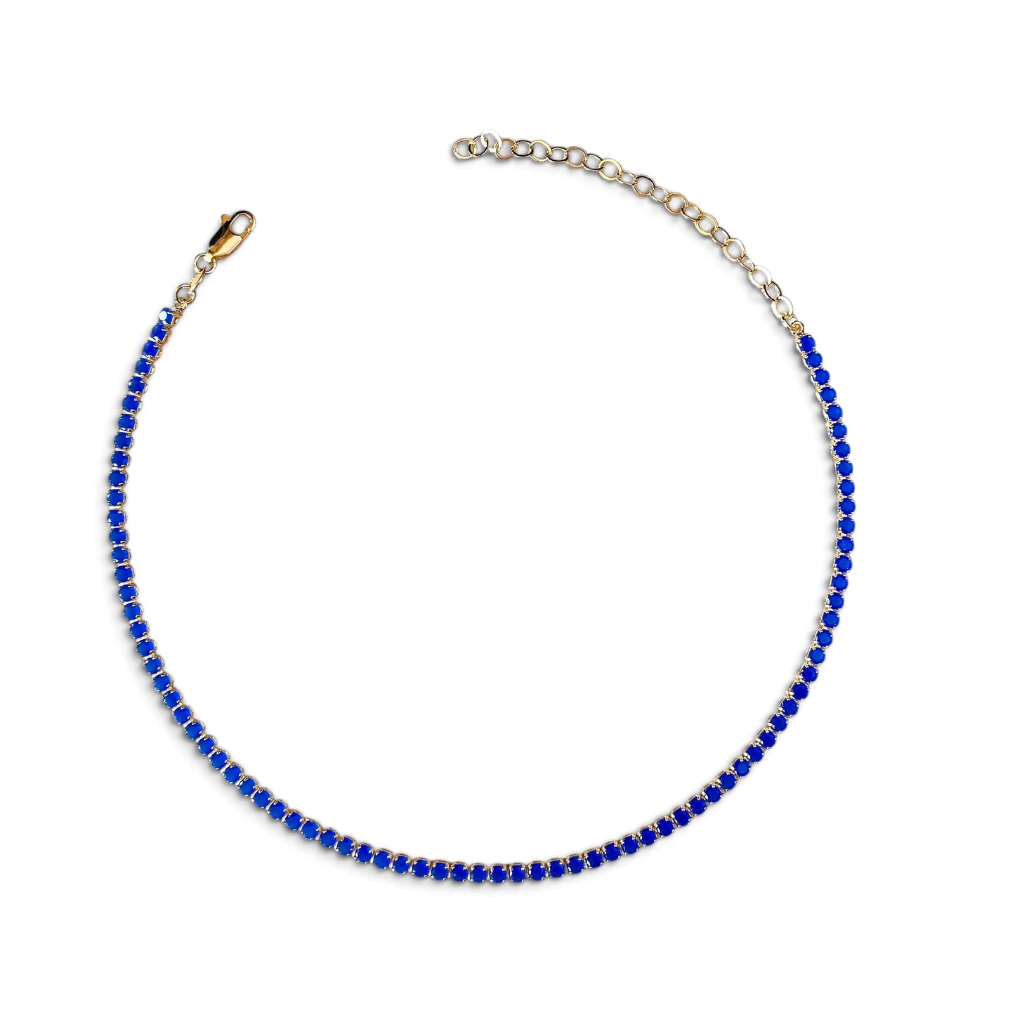 Royal Blue CZ 3mm 18K Gold Filled Riviera Necklace