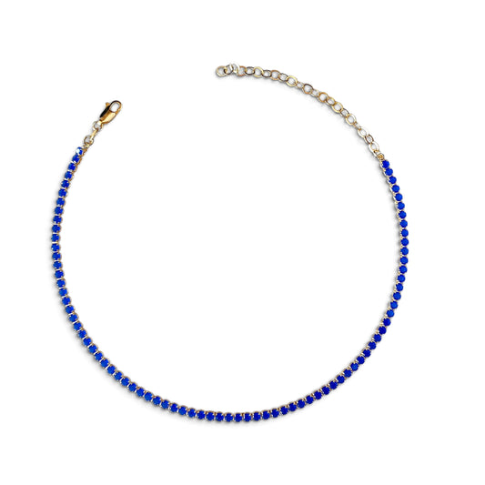 Royal Blue CZ 3mm 18K Gold Filled Riviera Necklace