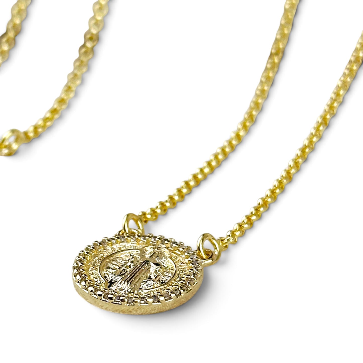 Saint Benedict CZ Scapular Necklace closeup