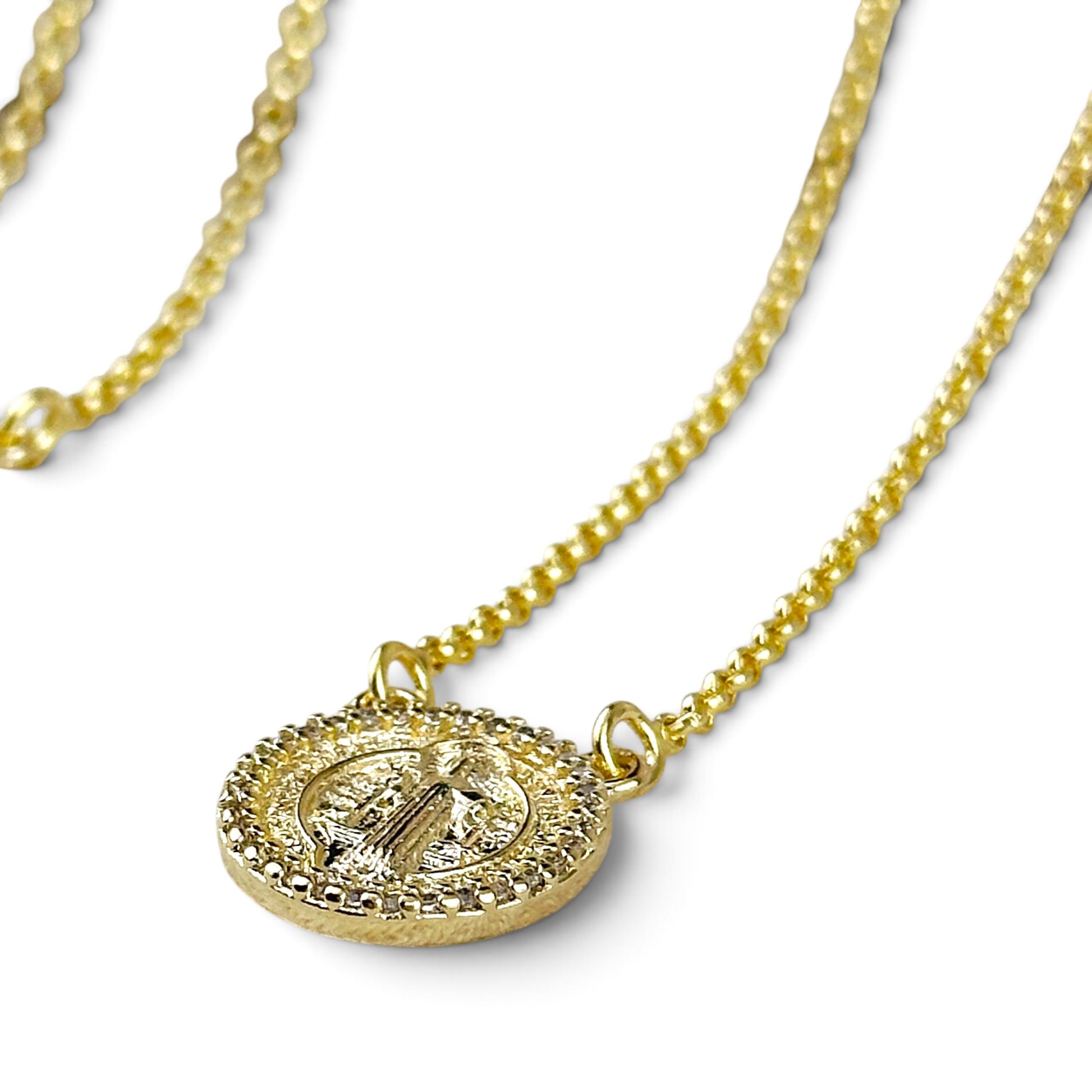 Saint Benedict CZ Scapular Necklace closeup