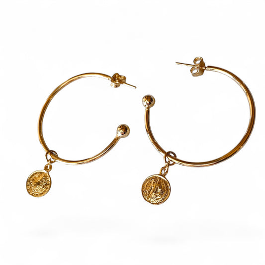 Saint Benedict Open Hoop 30mm 18K Gold Filled Earrings