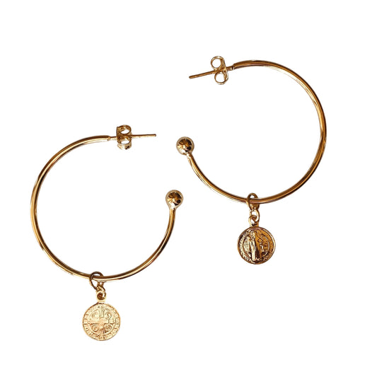 Saint Benedict Open Hoop 30mm 18K Gold Filled Earrings