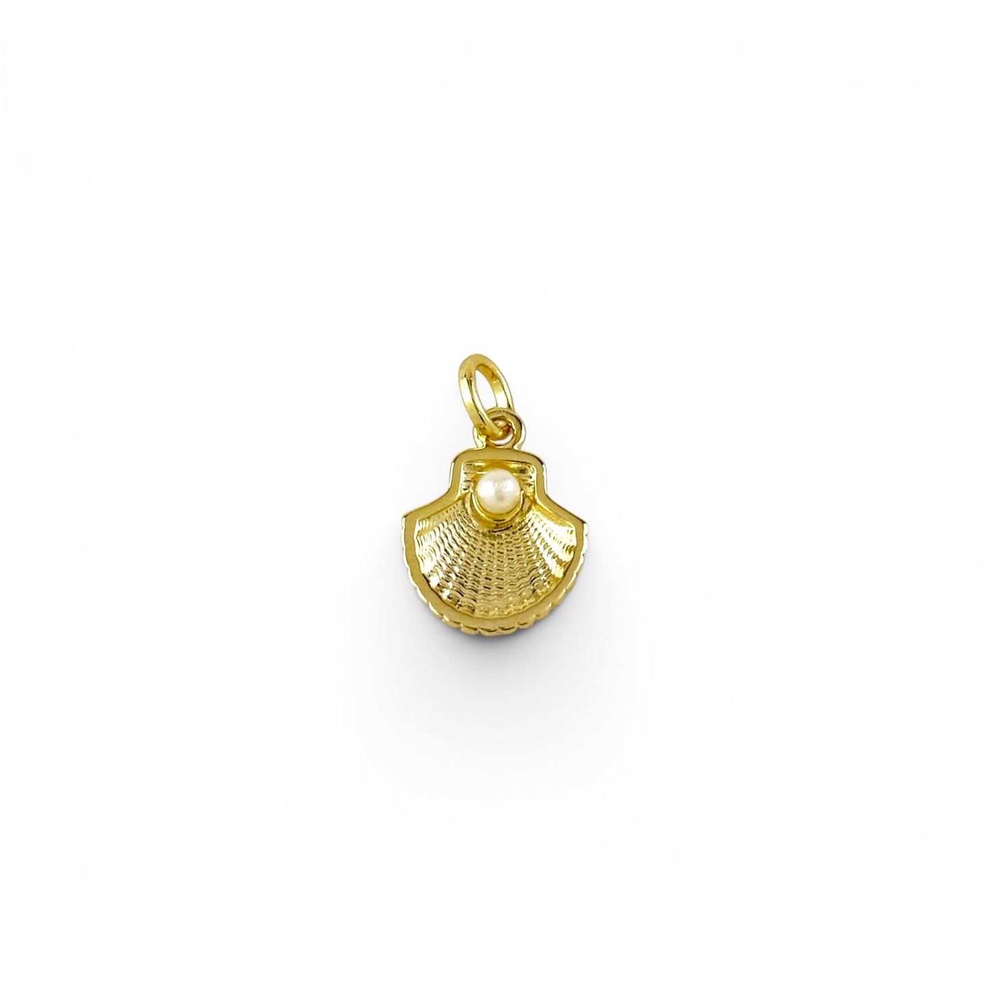 Scallop Shell with Pearl Charm in 18K Gold Filled on white background