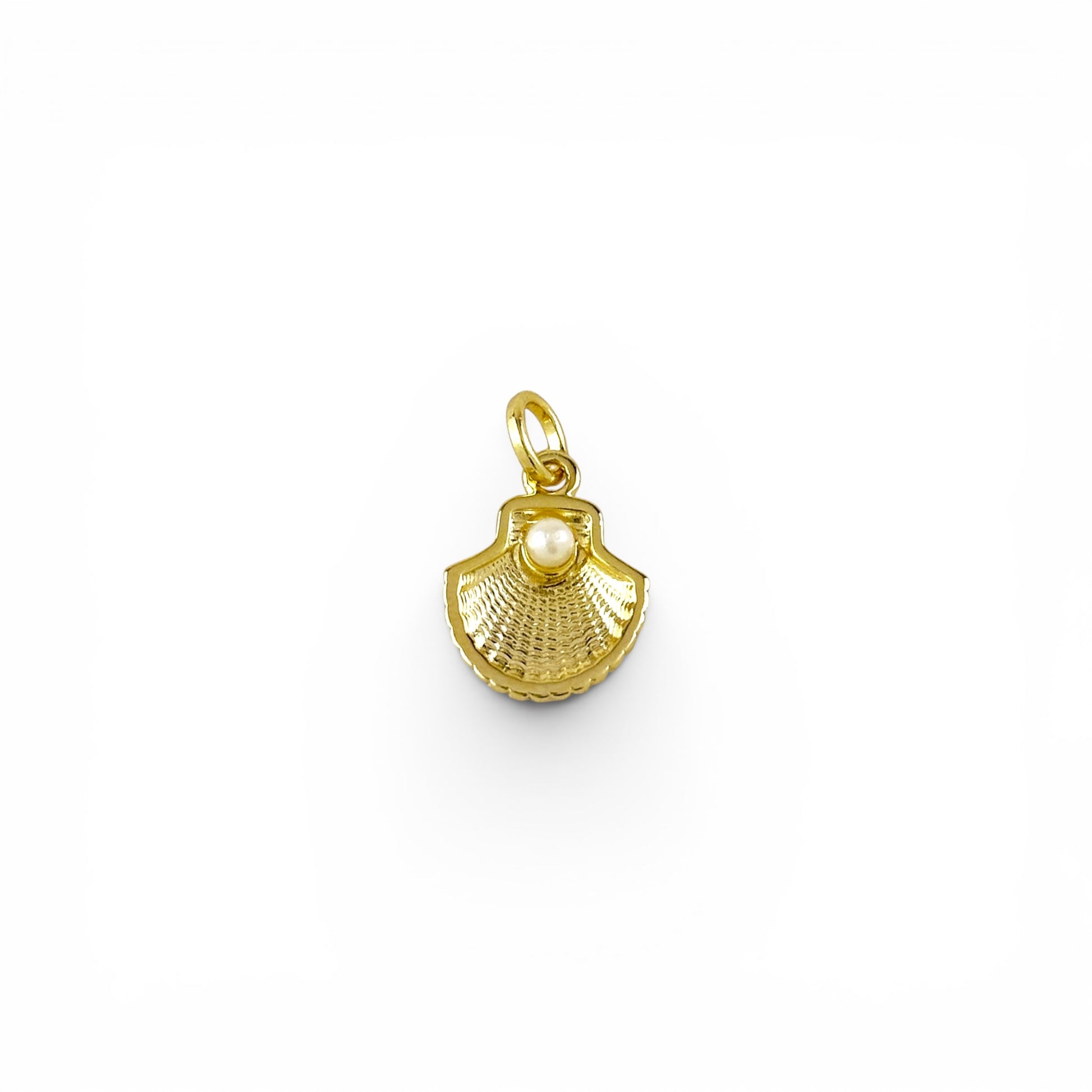 Scallop Shell with Pearl Charm in 18K Gold Filled on white background