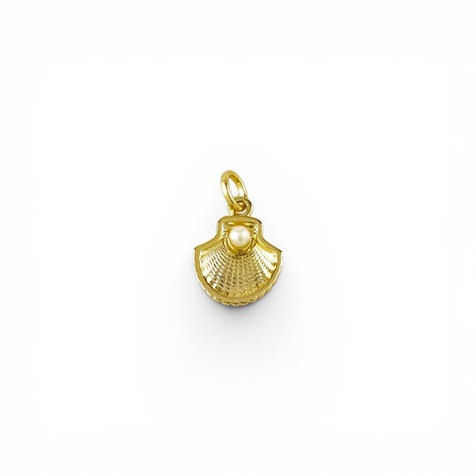 Scallop Shell with Pearl Charm in 18K Gold Filled on white background