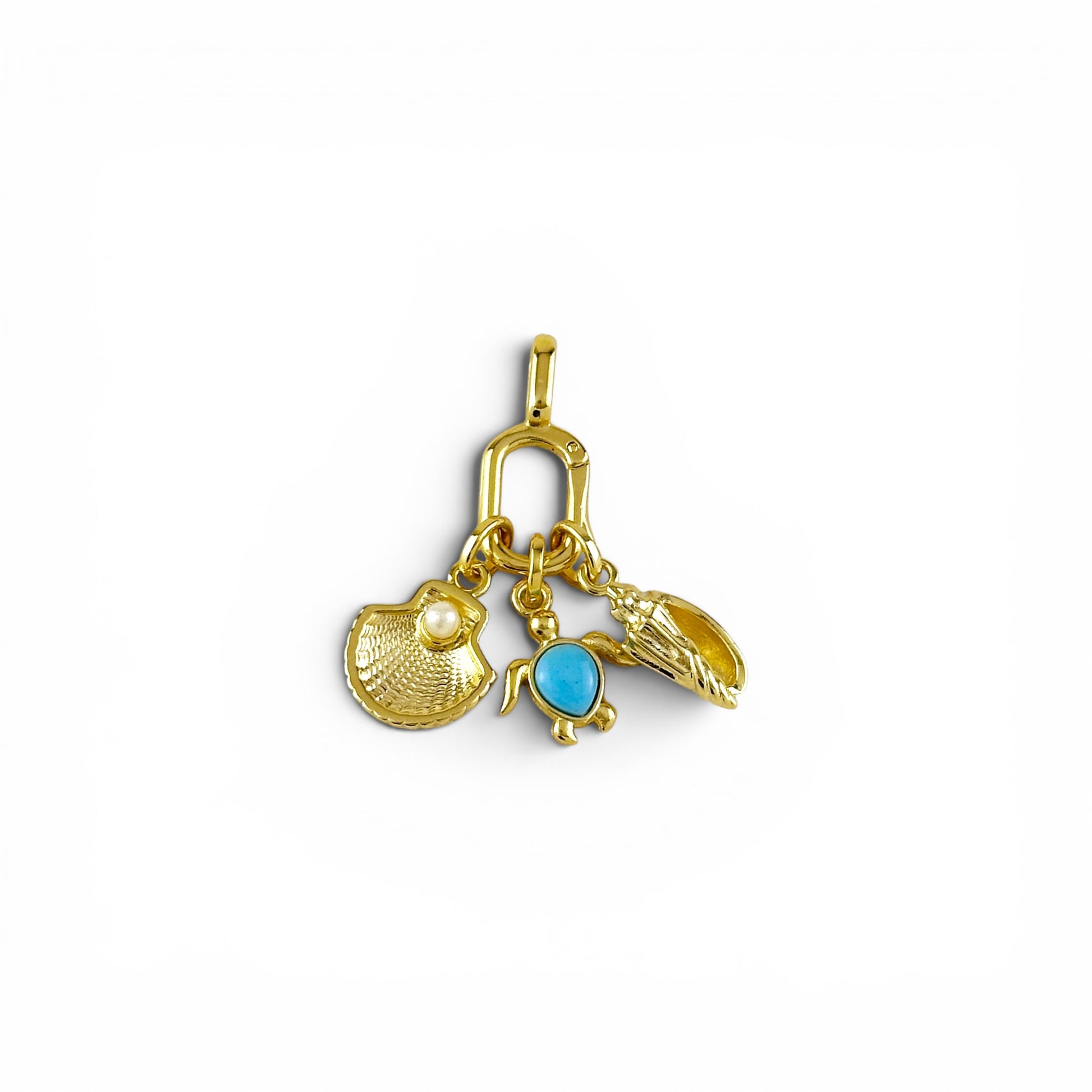 Scallop Shell with Pearl Charm attached to carabiner pendant