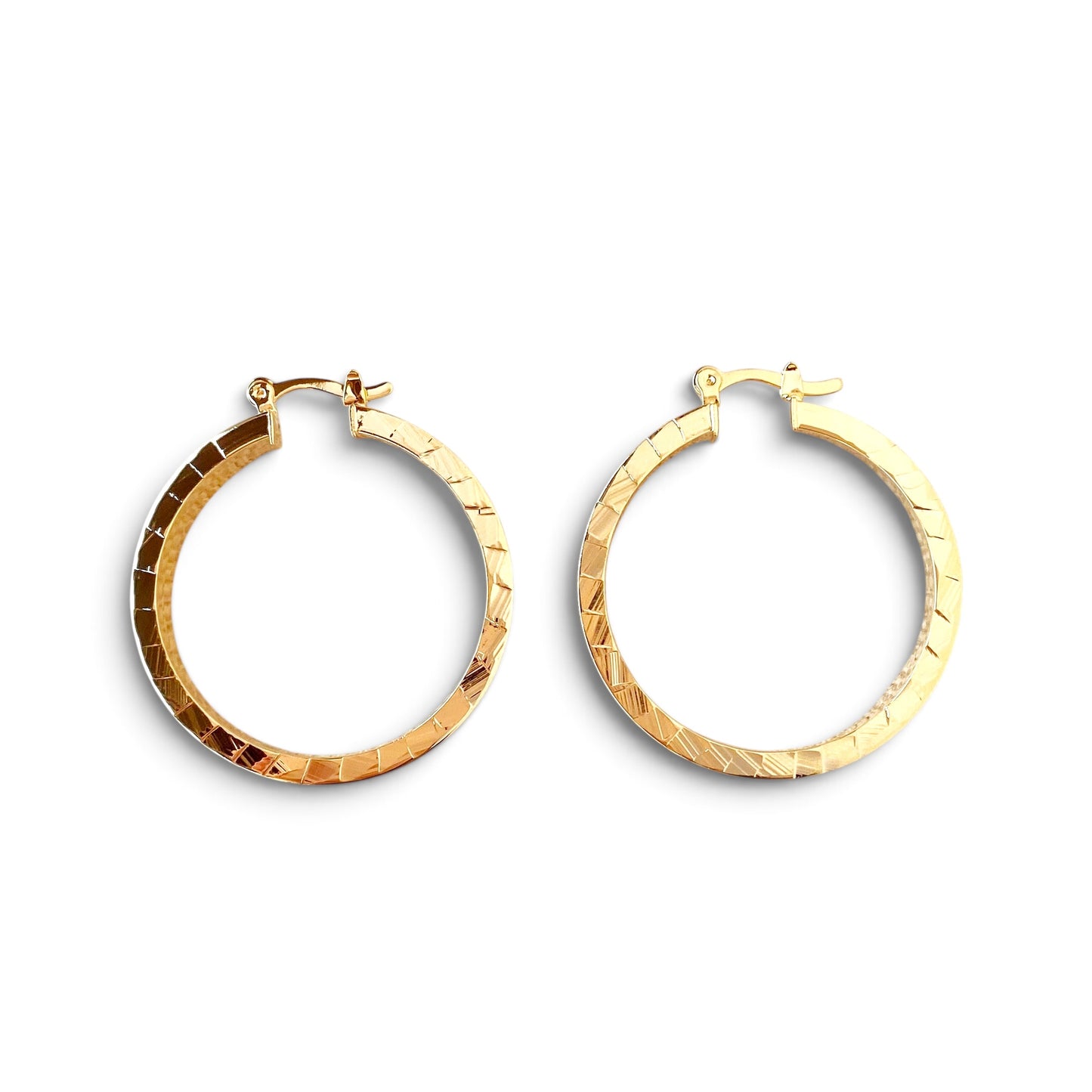 Scalloped Flat Hoop 35mm 18K Gold Filled Earrings