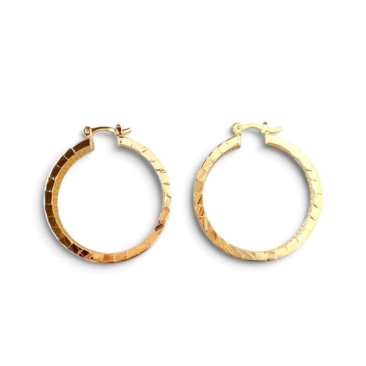 Scalloped Flat Hoop 35mm 18K Gold Filled Earrings