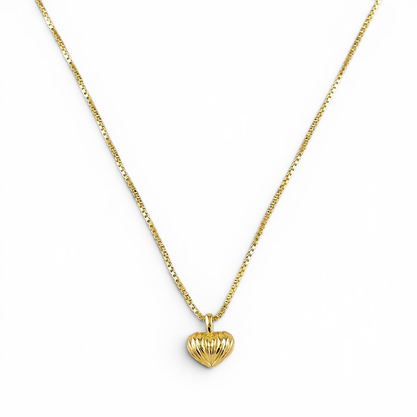 Scalloped Puffy Heart Necklace in 18K Gold Filled on white background