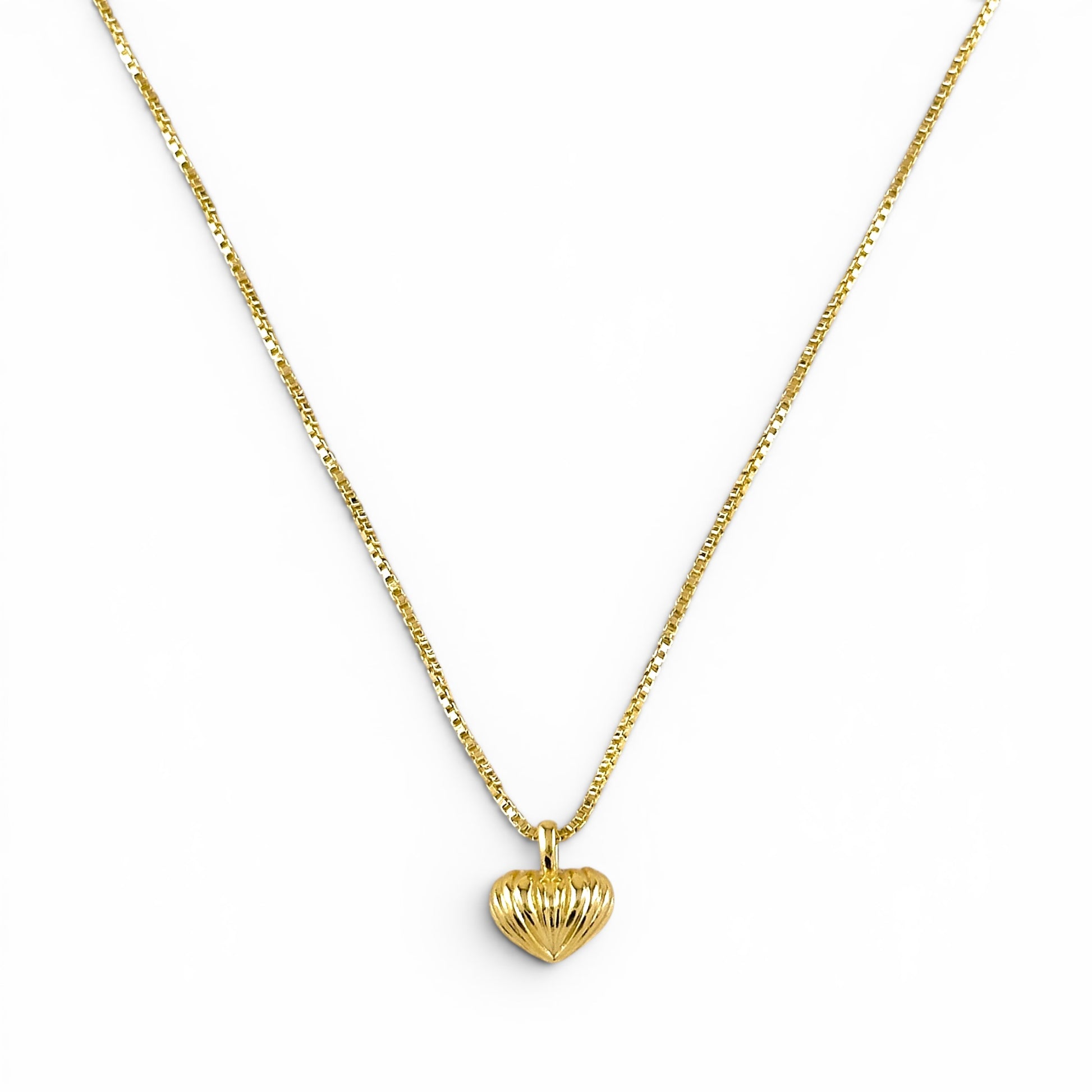 Scalloped Puffy Heart Necklace in 18K Gold Filled on white background