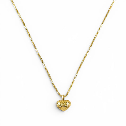 Scalloped Puffy Heart Necklace in 18K Gold Filled on white background