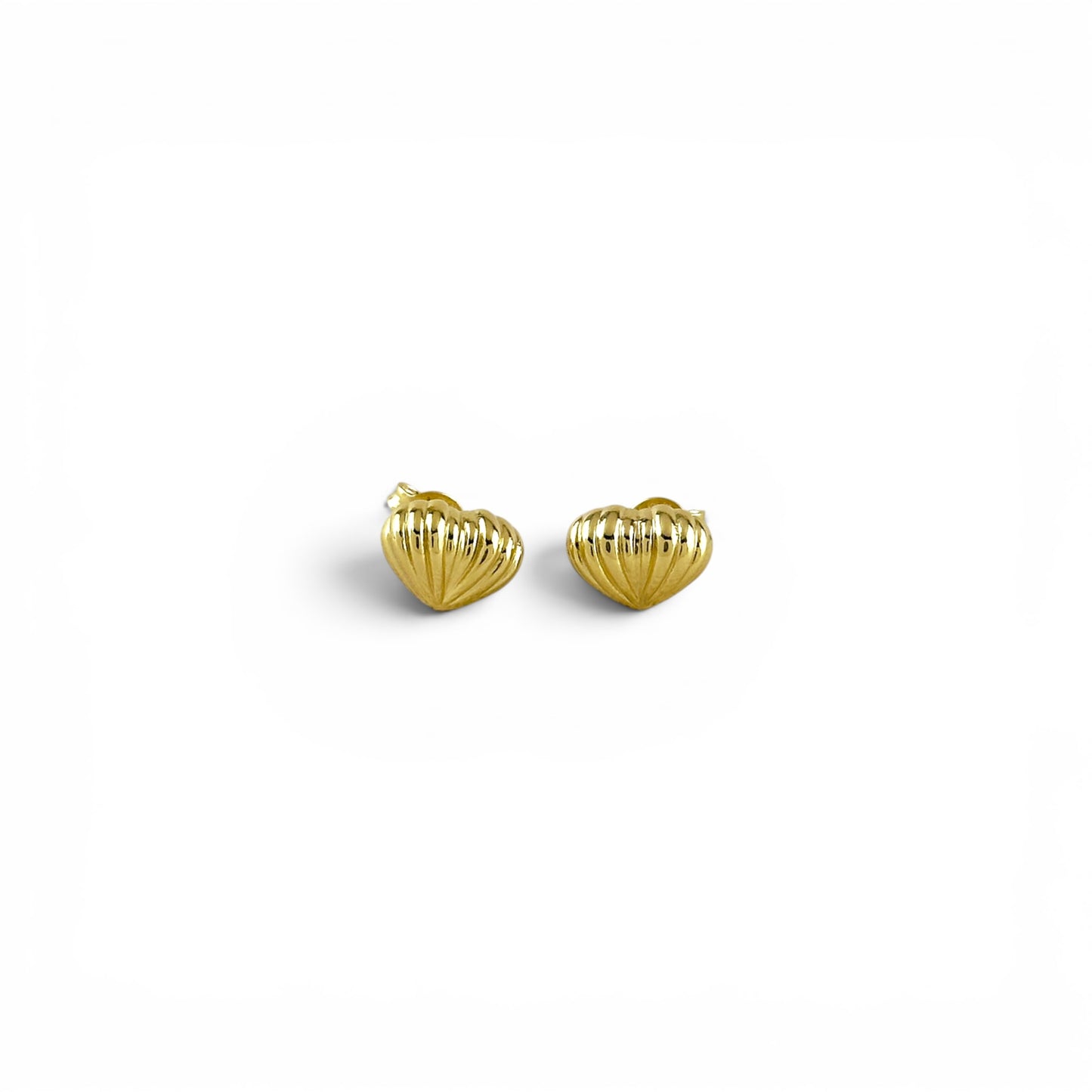 Scalloped Puffy Heart Stud Earrings in 18K Gold Filled on white background