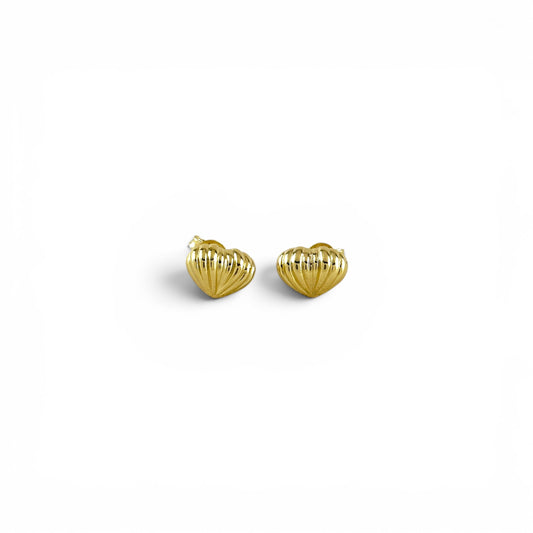 Scalloped Puffy Heart Stud Earrings in 18K Gold Filled on white background
