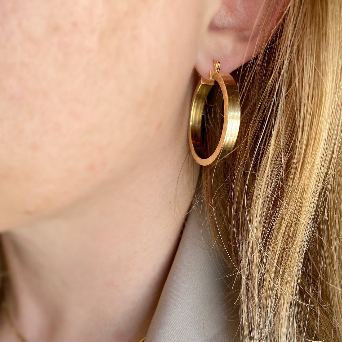 Scalloped Flat Hoop 35mm 18K Gold Filled Earrings