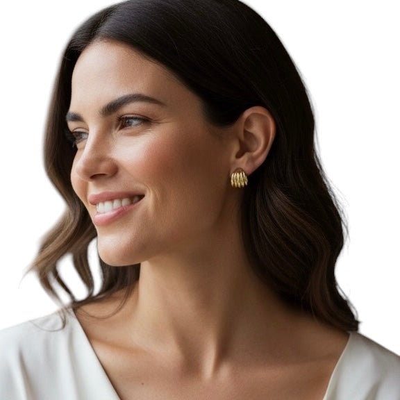 Sculpted Curve Open Hoop Earrings on Model