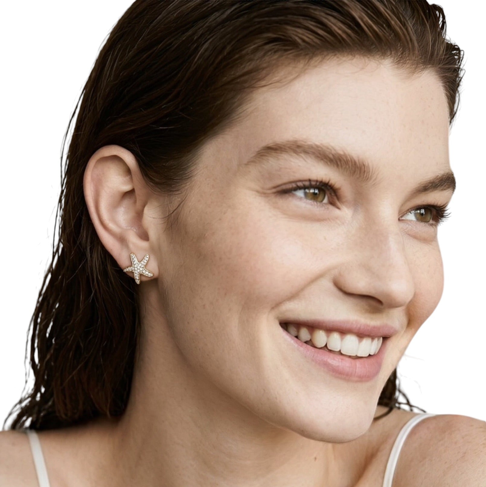 Sea star studs styled on ear