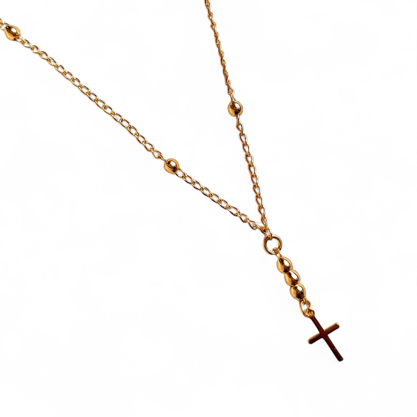 Simple Cross Beaded Chain Necklace in 18K Gold Filled