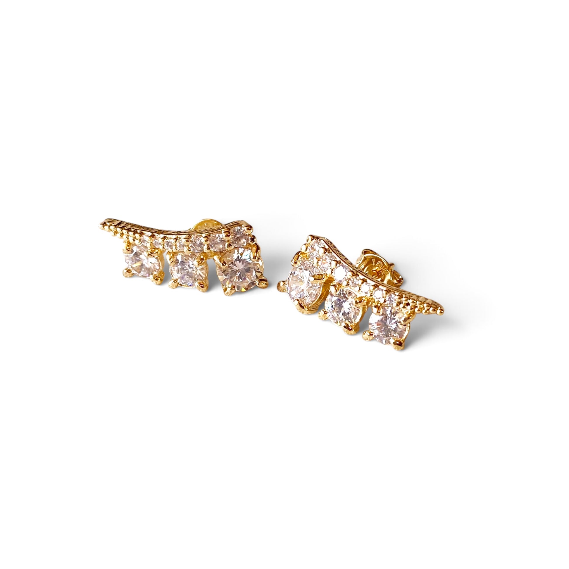 Skillus 18K gold filled Triple Stone CZ Ear Climber Earrings