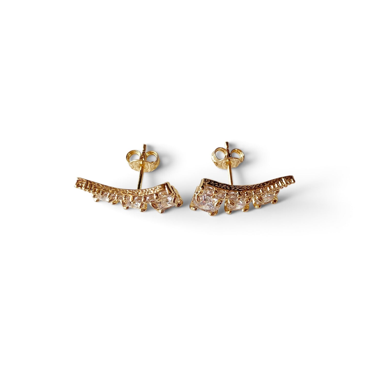 Skillus 18K gold filled Triple Stone CZ Ear Climber Earrings on Sideview