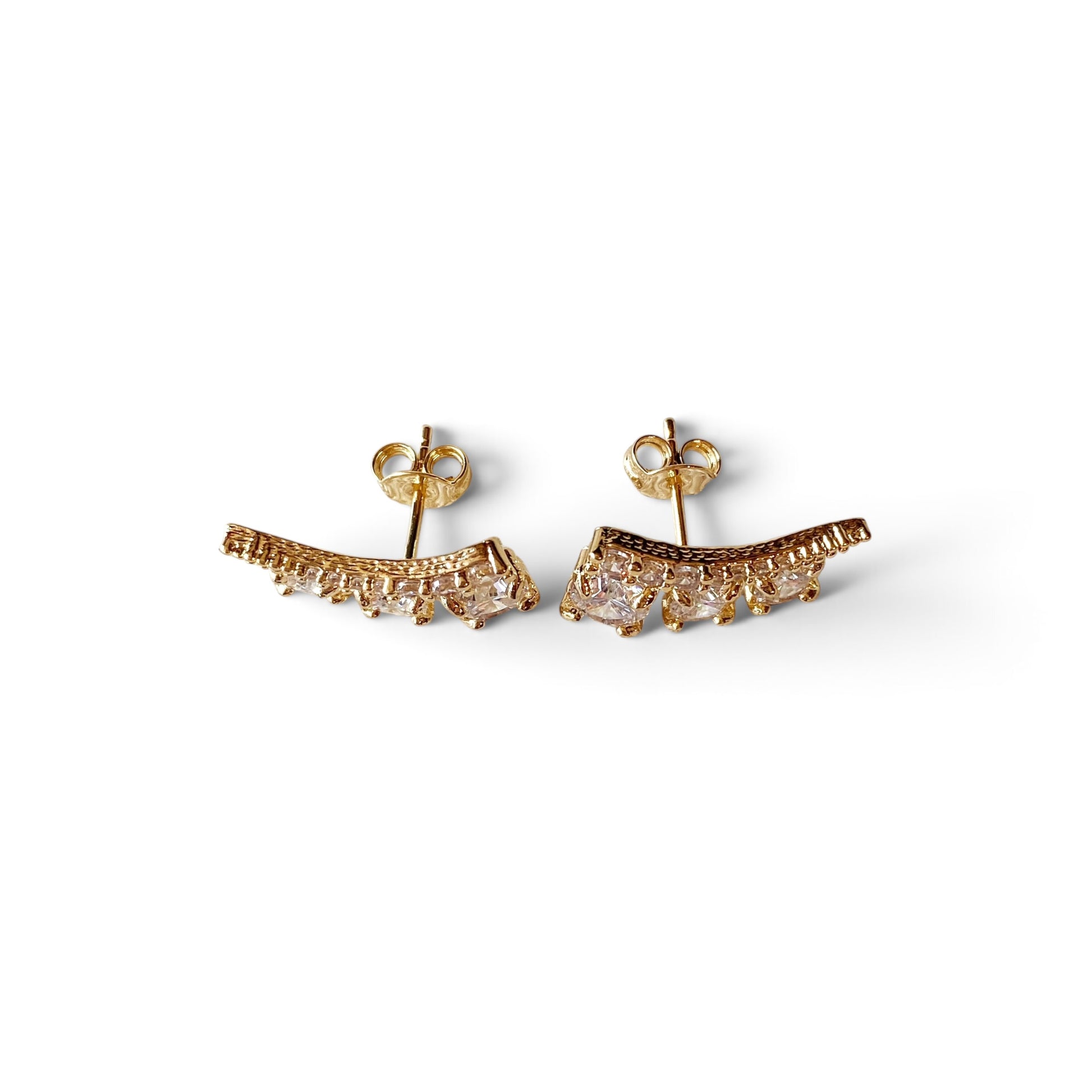 Skillus 18K gold filled Triple Stone CZ Ear Climber Earrings on Sideview