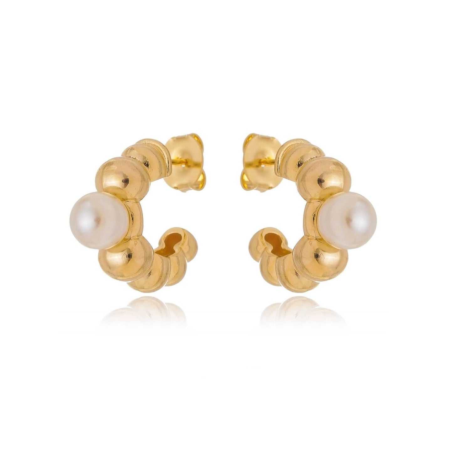 Skillus 18k Gold Filled Beaded Pearl Open Hoop Earrings 