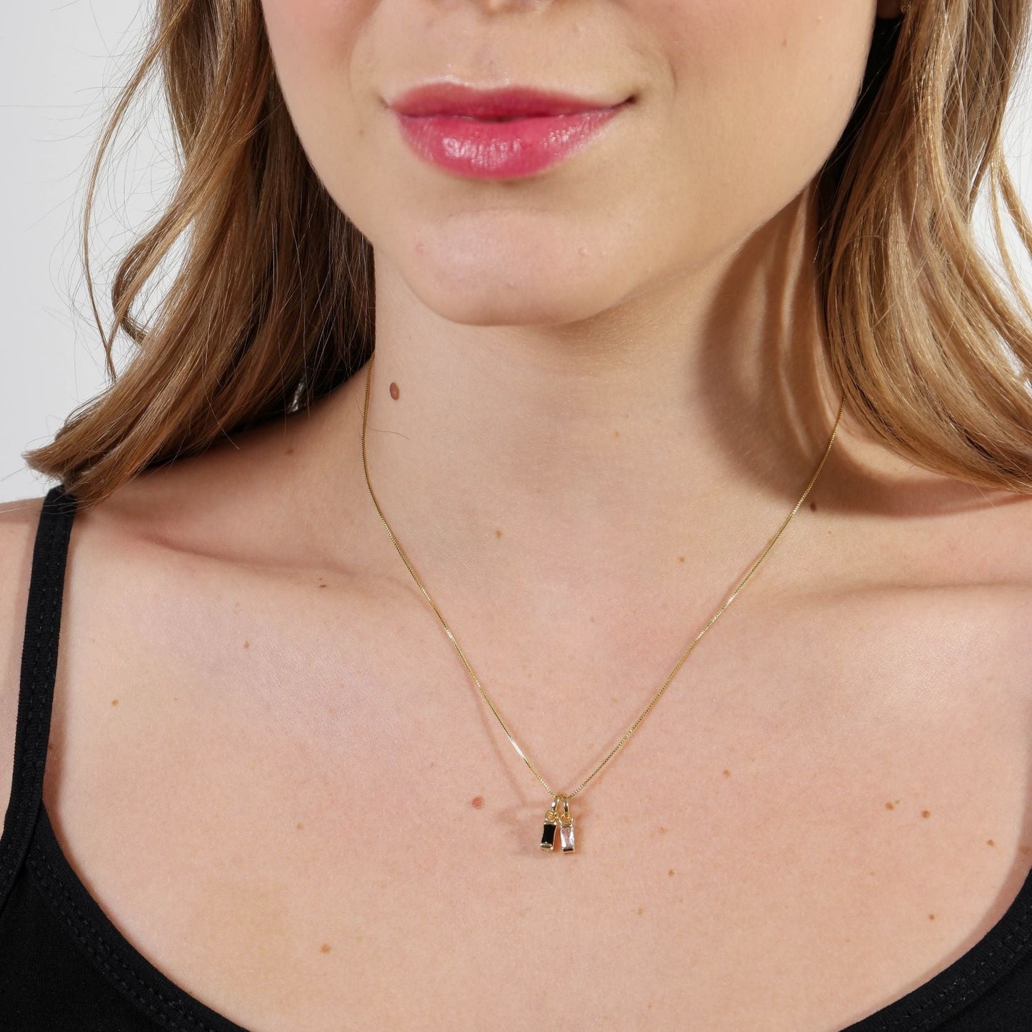 Skillus Baguette Black CZ Pendant on Model