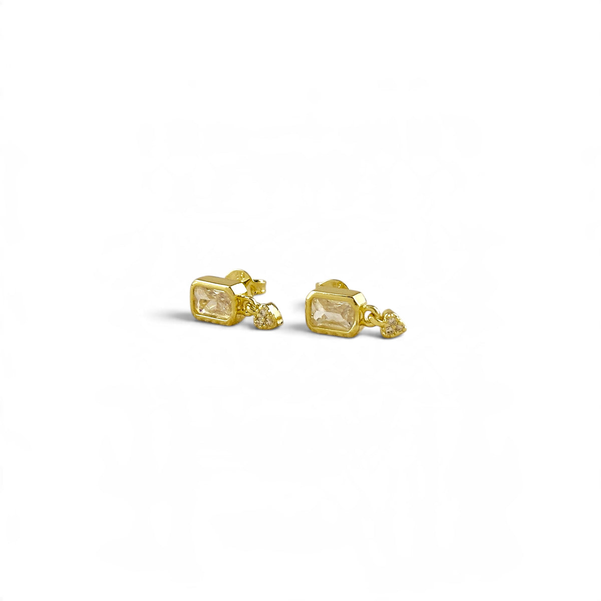 Skillus Baguette CZ Heart Drop Earrings Sideview