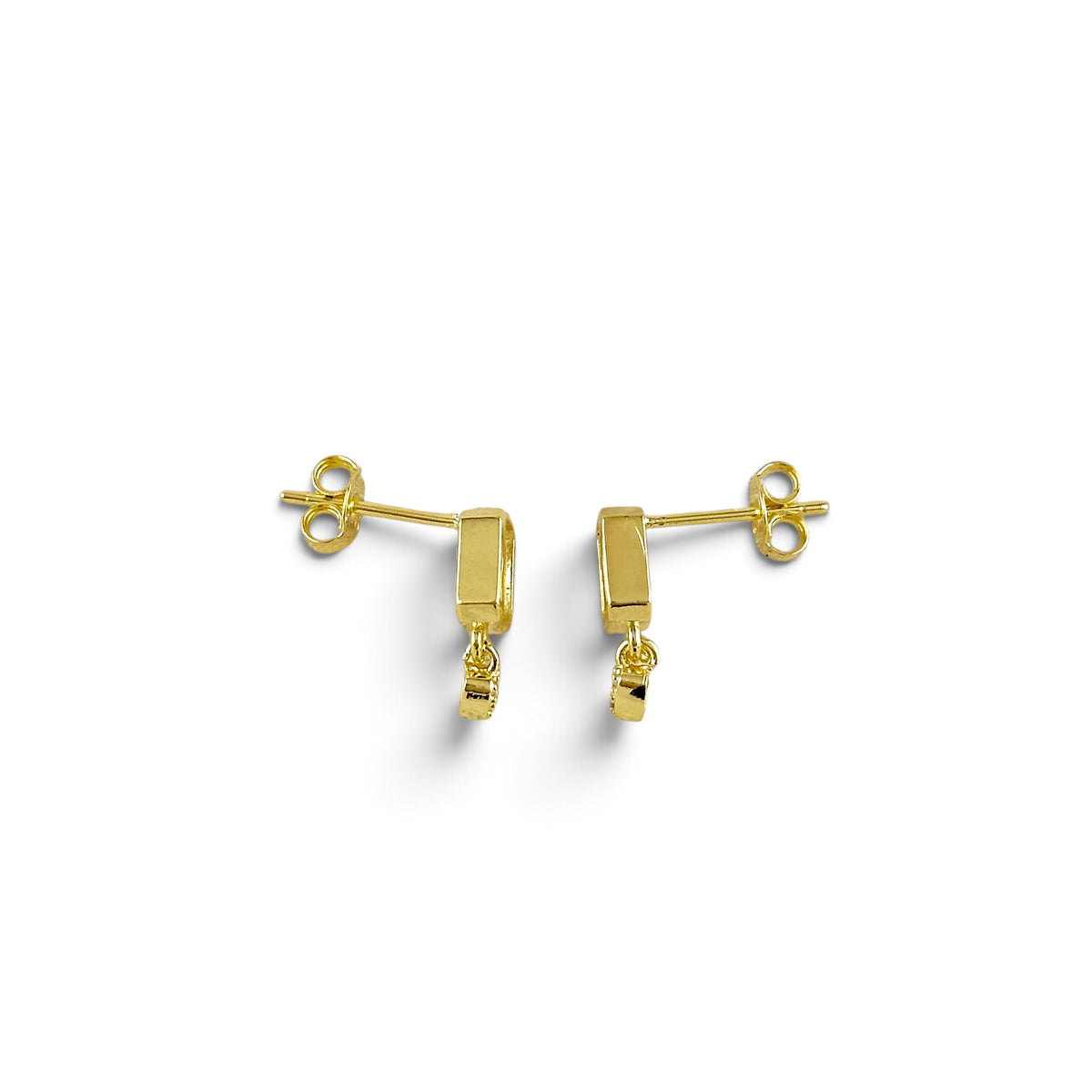 Skillus Baguette CZ Heart Drop Stud Earrings Sideview