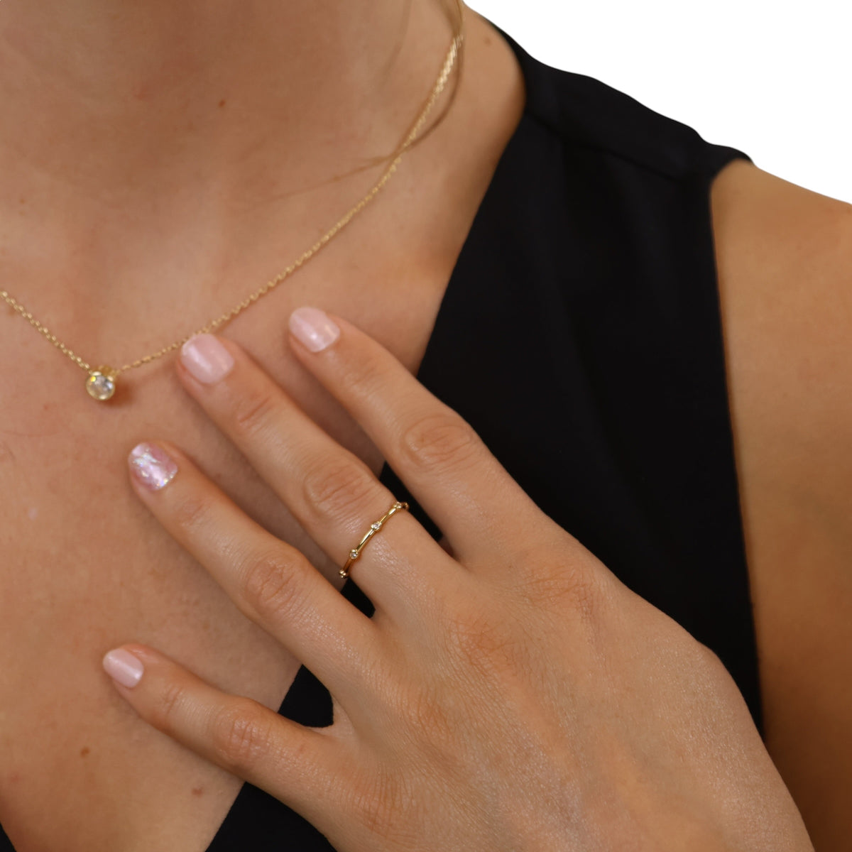 Skillus CZ Dot Band Ring on Model